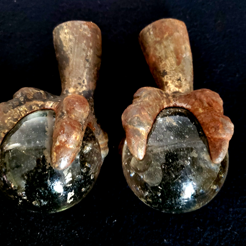 Set of 4 Antique Eagle Claw and Glass Ball Table Chair Leg Feet Bubbles Parts - Picture 4 of 14