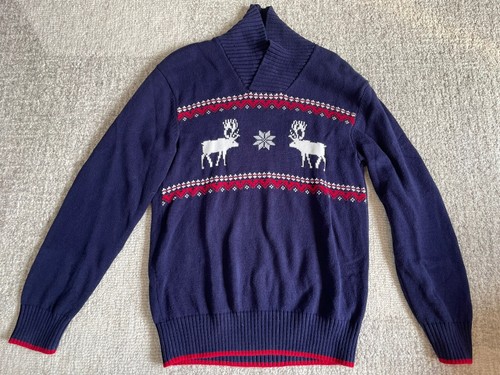 Gymboree Kids Boys L 10/12 Shawl Collar Fair Isle Sweater Cotton in Blue - Picture 2 of 8