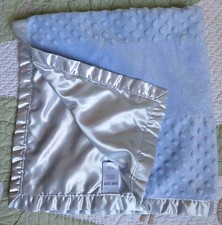 Vitamins Baby Blue Plush Minky Dot Squares w Satin Baby Boy Blanket EUC