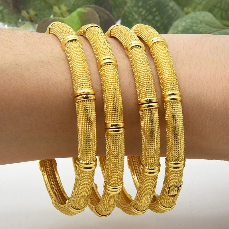 Luxury Gold Bangles For Women 24K Gold Color Plated African Bracelet Jewelry