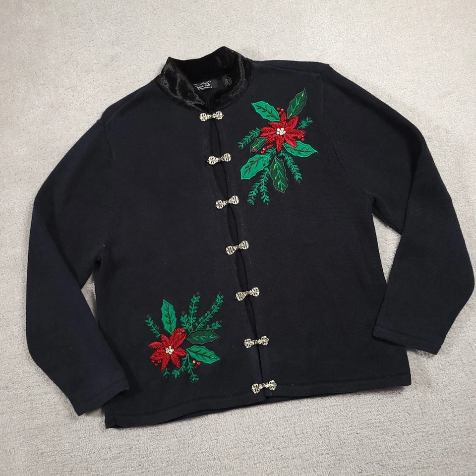 Cárdigan bordado tejido Kobe cristal vintage años 90 grande negro invierno Foto 2 de 4