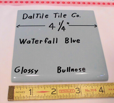 1 pc. Waterfall Blue:  Glossy Ceramic Tile by Daltile, 4-1/4'' Bullnose Edge NEW