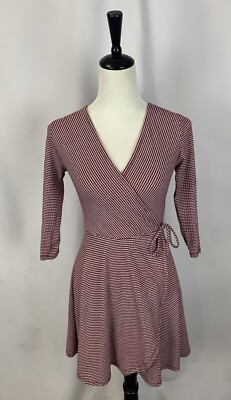 Rolla Coster Maroon Pink Stripe Faux Wrap Mini Dress Size Small Ballet 90’s 