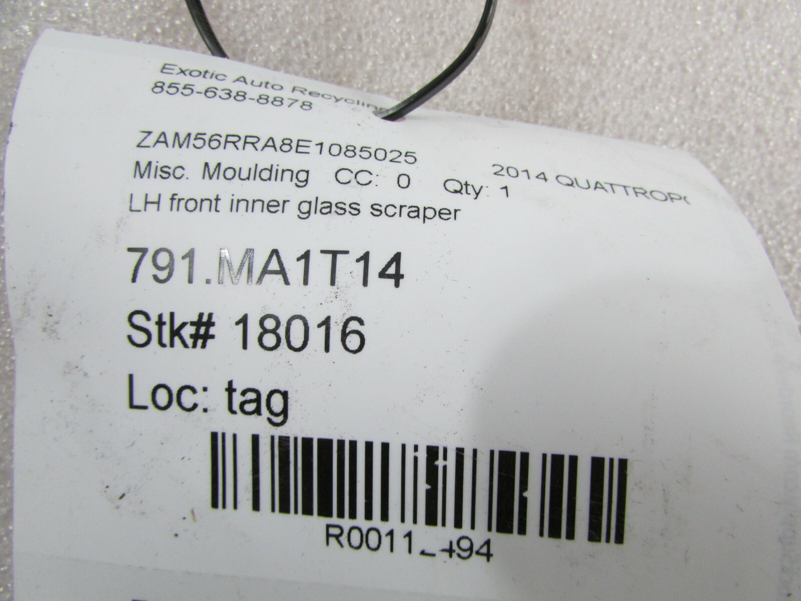 2014 Maserati Quattroporte, LH, Left Front Inner Glass Scraper, Used