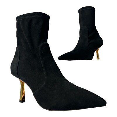 Stuart Weitzman Max Wildleder Booties, Schwarz UK 5 EUR38 Spitz 85 Metallic Absatz