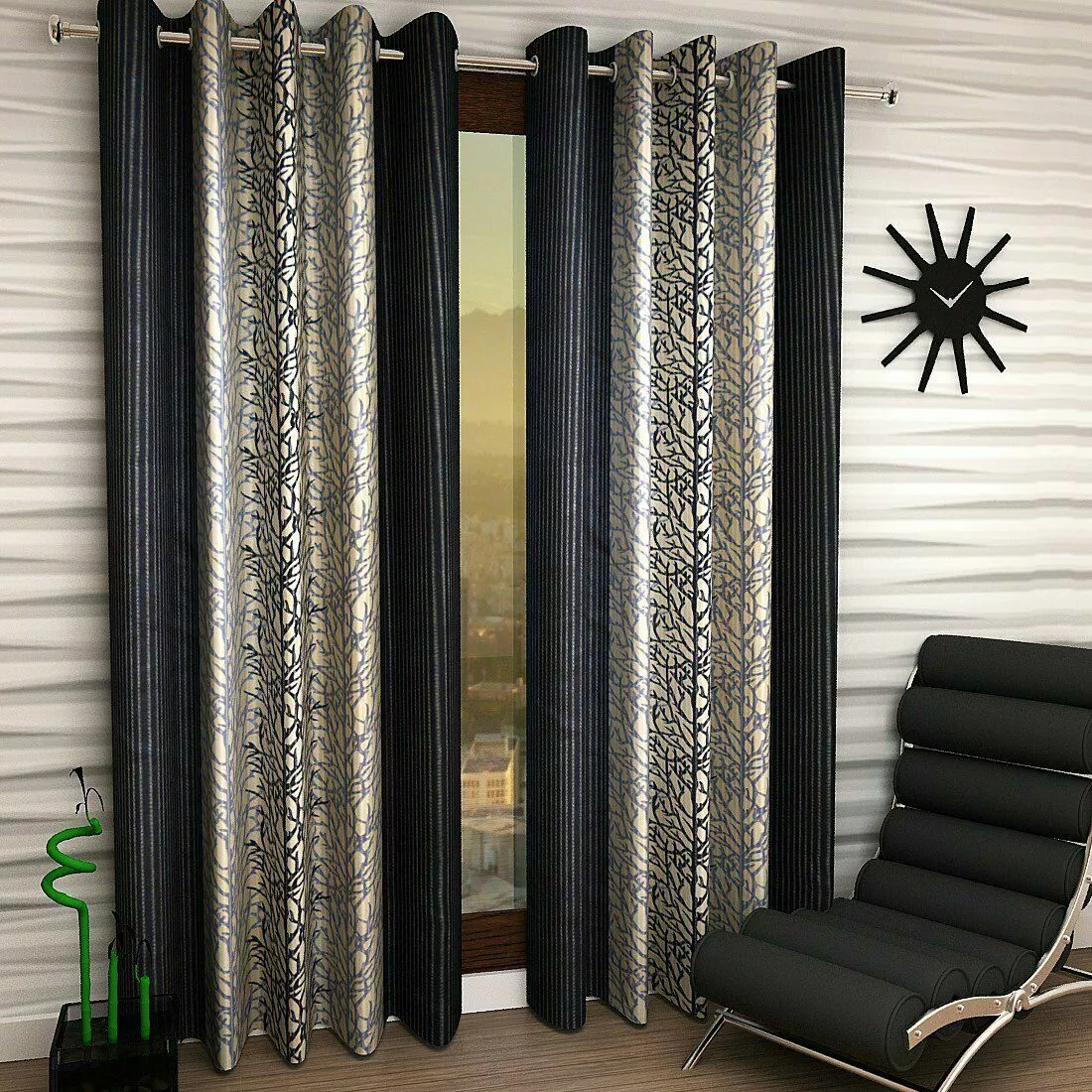 Polyester Door Curtain Beautiful Eyelet Wall Hanging Window Curtains Set Of  2 PC