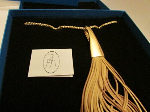 NEW HSN ROBERTO BY RFM GOLD TONE TASSEL TAN FAUX LEATHER NECKLACE JB-7 #15 - Picture 3 of 12