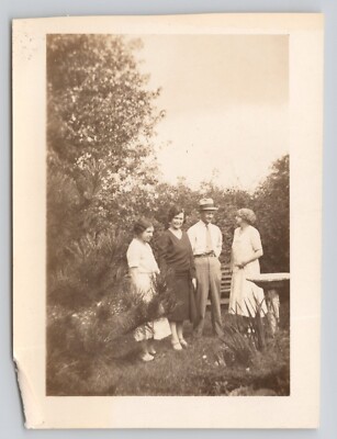 Vintage Photo Family Standing in Garden 2.5''x3.5''