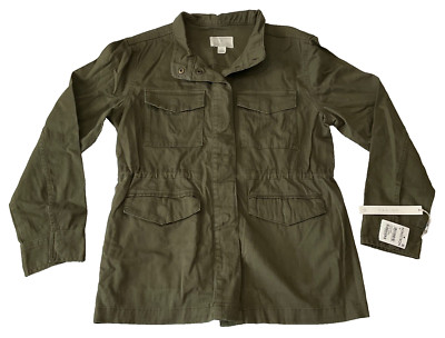 Caslon Twill Utility Jacket Womens Size M Green Long Sleeve Snap Front