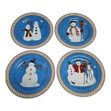 4 Sakura Snowman Dessert Plates Christmas Debbie Mumm NO Chips or Cracks CLEAN