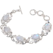 Moonstone Gemstone Handmade 925 Sterling Silver Jewelry Bracelet Size 7-8"