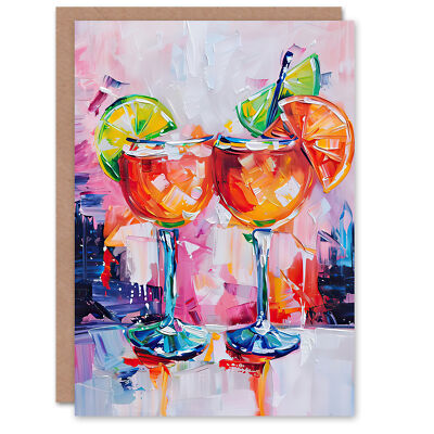Grußkarte Aperol Spritz Cocktails Ölgemälde bunt leer Geburtstag