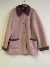 Style By Ewm Collar Brown Suede Button Pocket Fur Lined Pink Coat Jacket Uk22