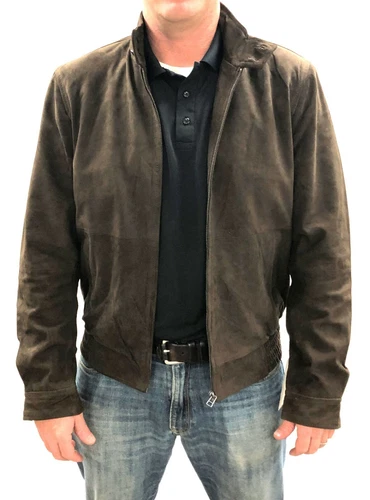 Ceralli Mens Suede Leather Jacket in Olive -Choice of Size S-XXXL - product listing photo