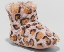 Cat Jack Toddler Girls' Dallas Leopard Fur Bootie Slippers sz 7/8
