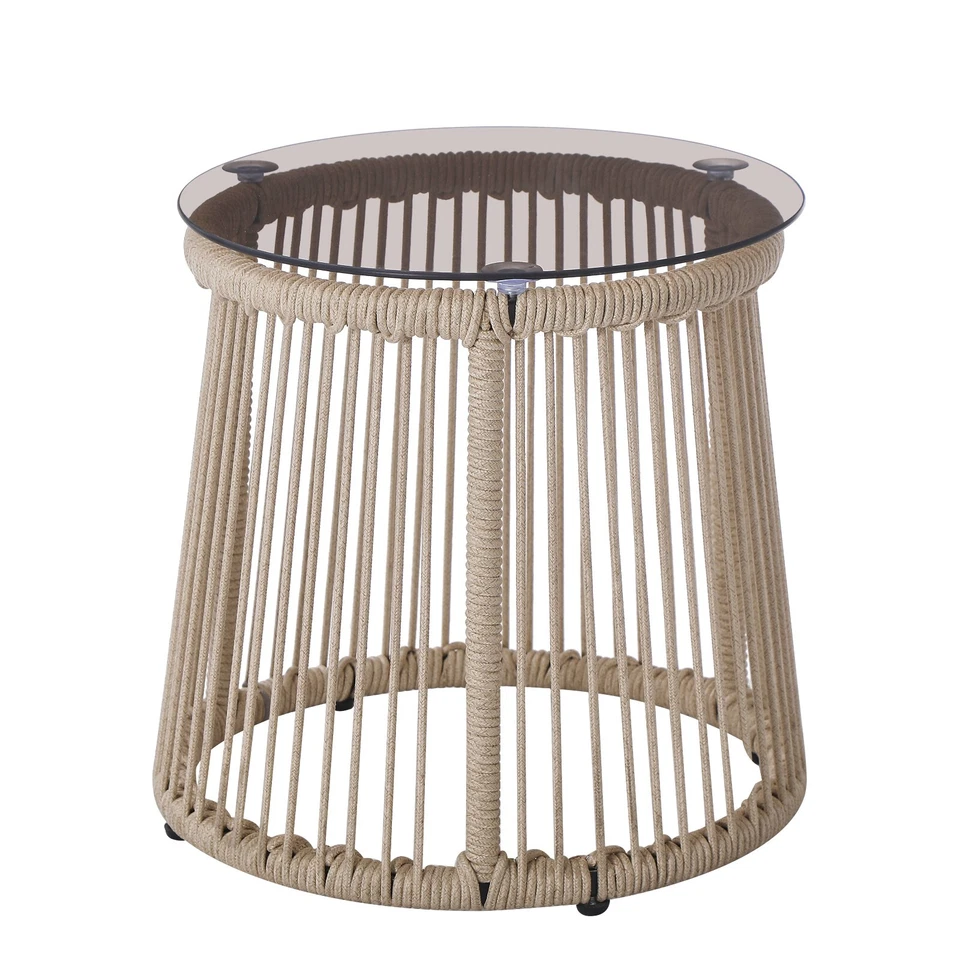 Outdoor Modern Patio Accent End Table Small Side Table Handwoven Rope Drum - Image 2 of 4