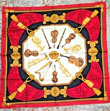 Vintage Mark Cross Silk Scarf Carre 90 Musical Instruments