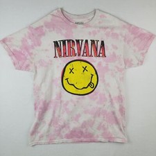 Nirvana Pink Tie-Dye Smiley Face Graphic Tee Medium 100 Cotton Band T-Shirt