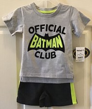 NEW Batman Official Club 12M 3T 5T Toddler Boy Shirt  Shorts Outfit 2 Piece Set
