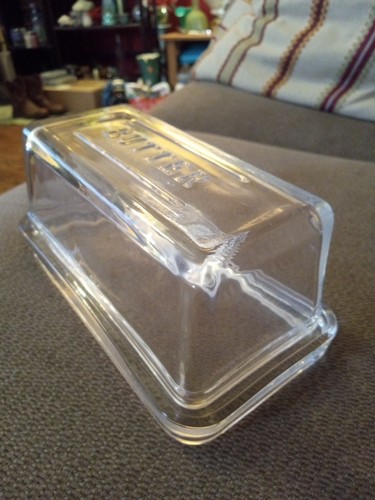 Clear Glass Large Butter Dish Heavy Thick Glass Possibly Vintage - Picture 3 of 13