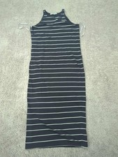 Athleta Tank Dress Womens Small Black White Striped Bodycon Midi Lined Casual