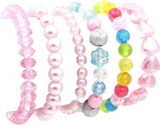 6 Pieces Princess Bracelets,Rainbow Stretchy Bead Bracelets Pink Love...