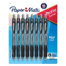 Retractable Ballpoint Pens 1.4mm Bold Point Black Ink 8 Count Pack