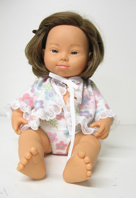 15'' Downs Syndrom Miniland Girl Doll Scented - Made in Spain - Custom Diaper Set
