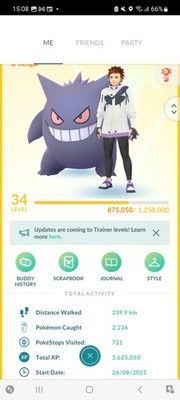 Pokemon Go (Stufe 34) Shiny Gengar ( 54 Shinys ) ( 1,1 M )