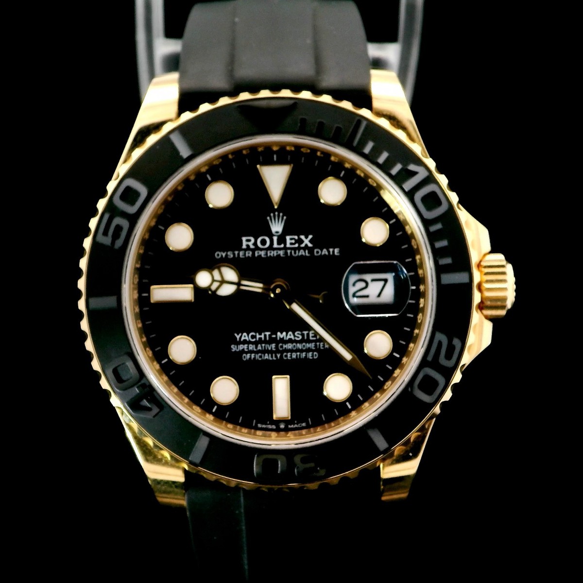 【中古】 ROLEX 万年筆 ブラック本体 ゴールド キャップ Rolex Yacht-Master 226658 Black Two-Piece Strap with Black Bezel