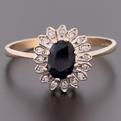 Cluster-Ring 9 kt Gelbgold Saphir & Diamant Größe M gepunzt