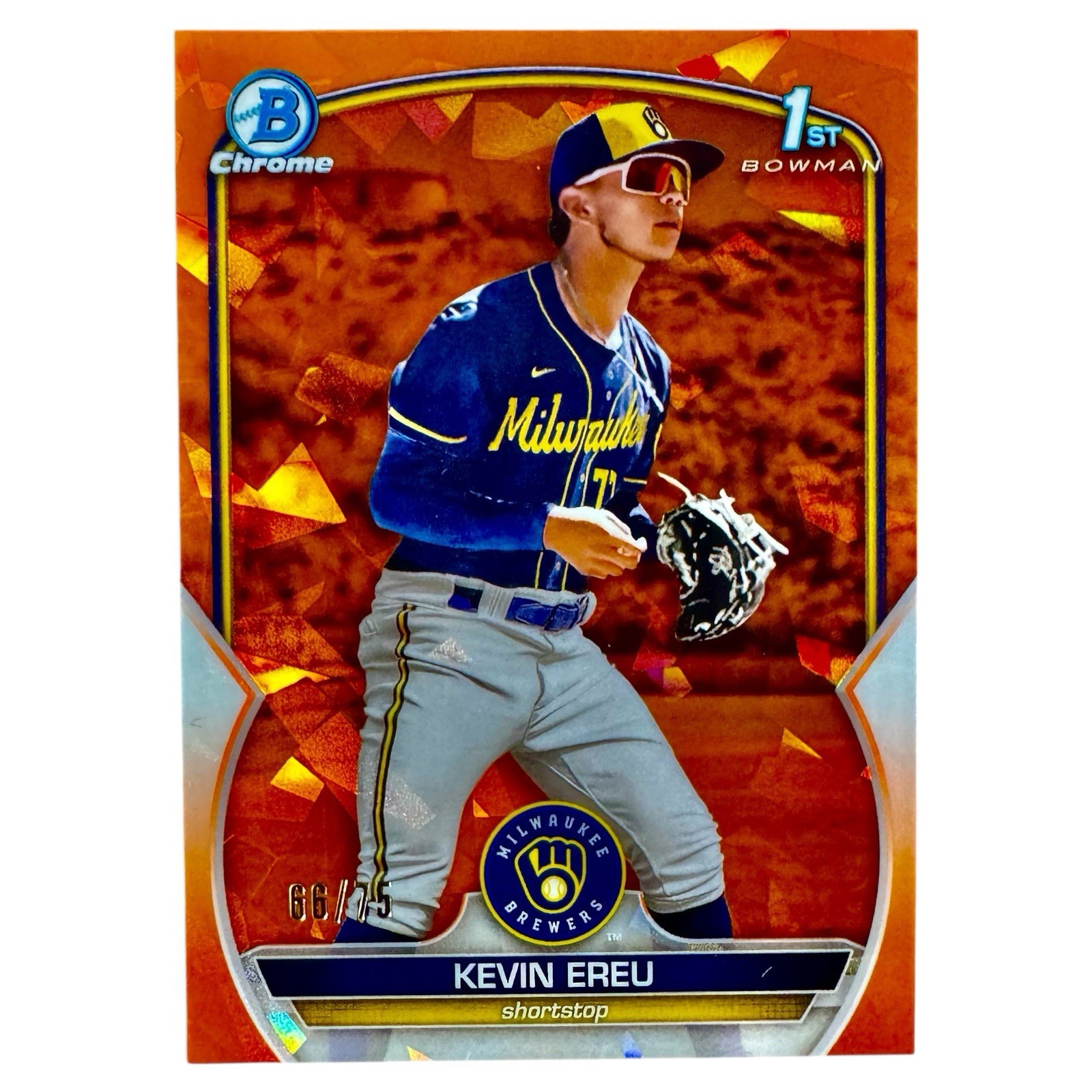 2023 Bowman Chrome Sapphire Kevin Ereu Orange Refractor 66/75 BCP-229 Brewers