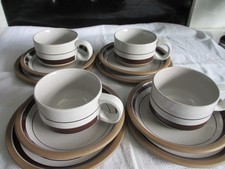 Retro Midwinter Stone Ware Trio's Brown Stripe x 4