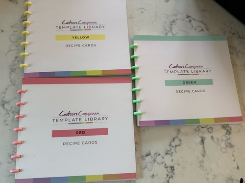 CRAFTERS COMPANION Template Library Recipe Cards, Lot of 3, Red + Green + Yellow
