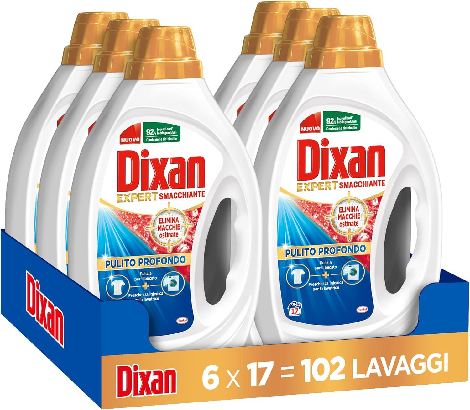 Dixan Expert Smacchiante Liquido: Offerta Stock 6 Confezioni 102 Lavaggi