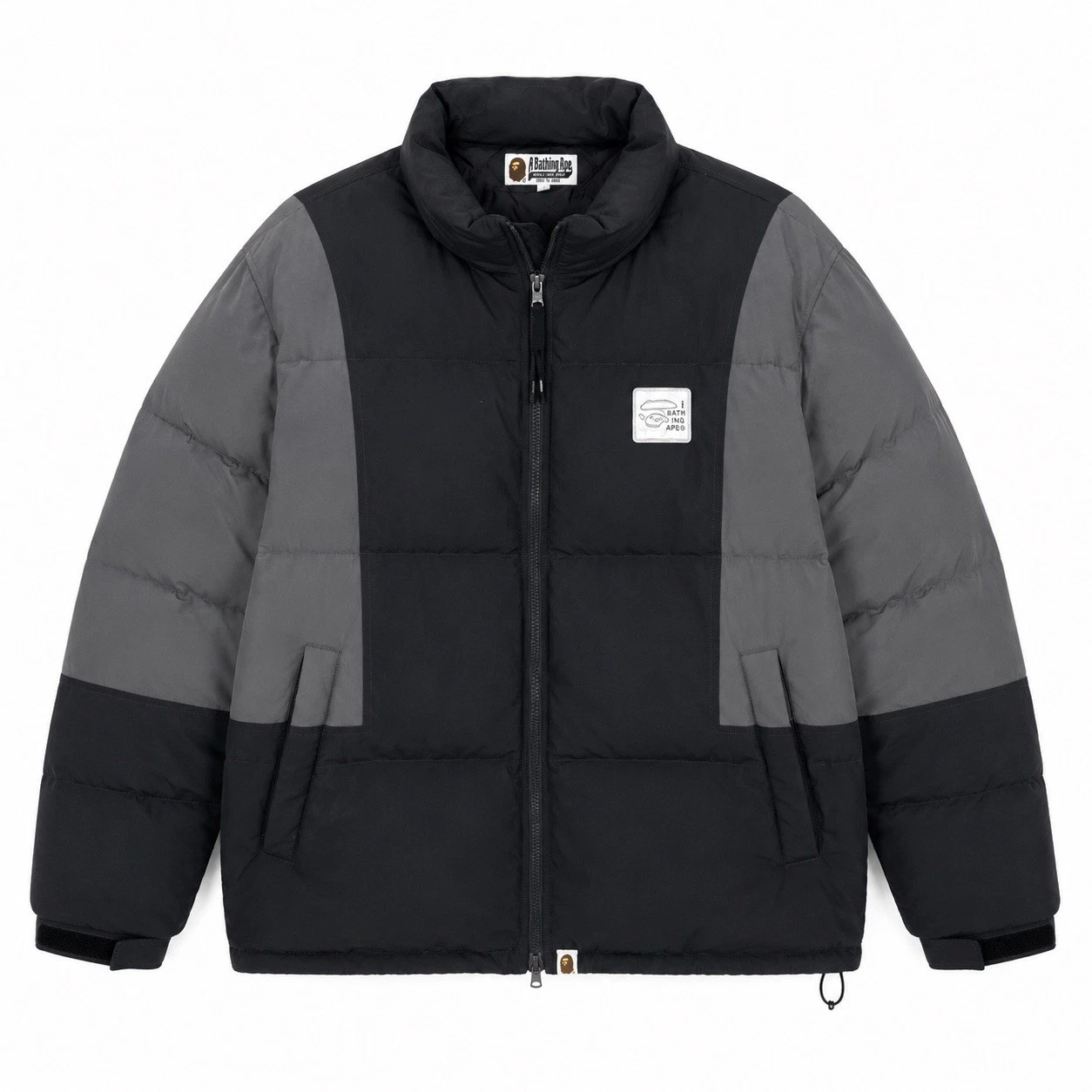 BAPE A Bathing Ape Puffer Jacket Mens Medium Down Feather Black Gray Streetwear image 1