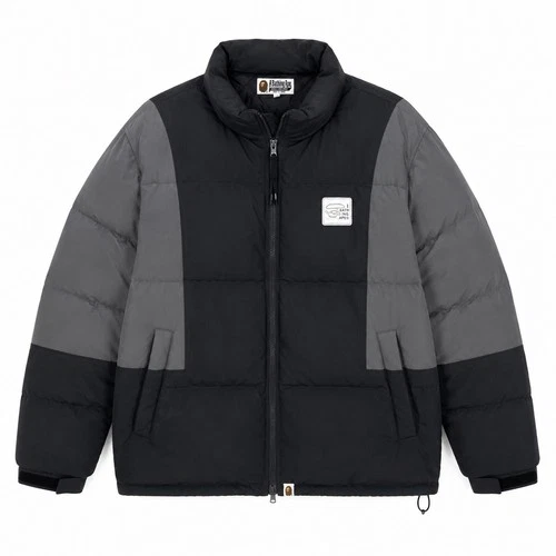 BAPE A Bathing Ape Puffer Jacket Mens Medium Down Feather Black Gray Streetwear - product listing photo