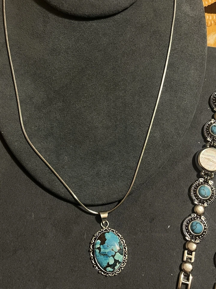 Genuine Turquoise And Stainless Steel Jewelry Set- Necklace, Bracelet, And More! - Image 4 of 4