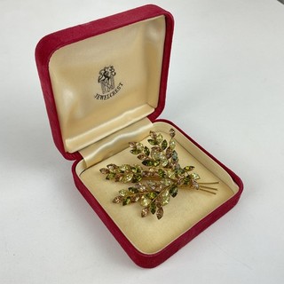 1950s Donald Simpson Jewelcrest Vintage Foliage Rhinestone Brooch w/Box (J)S#565