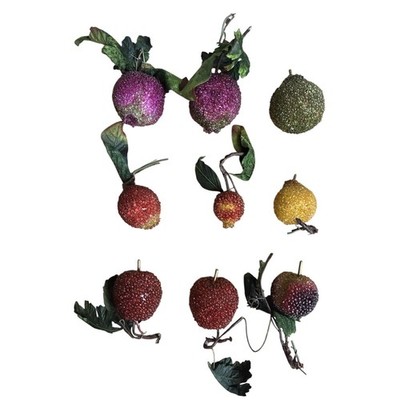 Vintage Ornaments Beaded Fruit Pear Apple Pomegranate Plum Lot Of 9