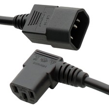 IEC Right Angle (L) Power Extension C14 to C13 Cable 0.25m/0.5m/1m/2m Black 