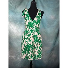 Eliza J Green White Botanical Floral Linen Tie Shoulder V-Neck Sheath Dress 8
