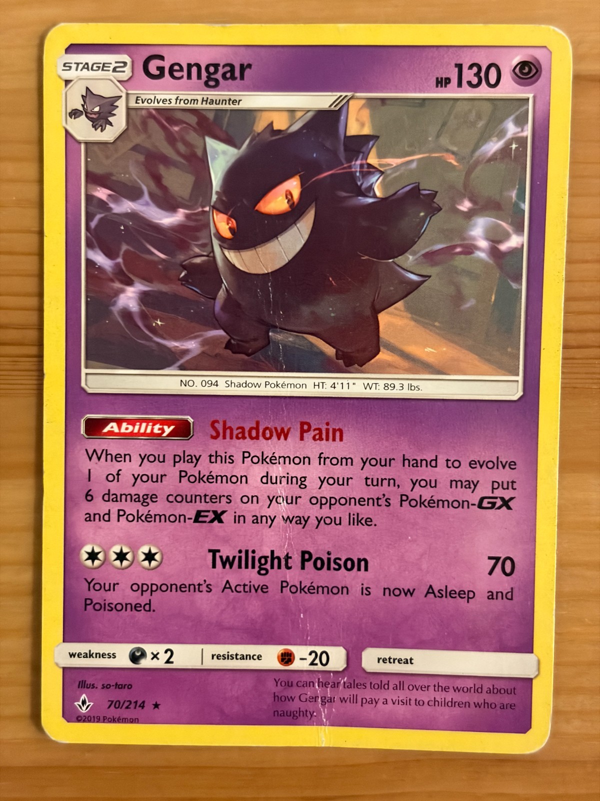 Gengar 70/214 Regular Rare HP - Unbroken Bonds 2019 - Pokemon TCG