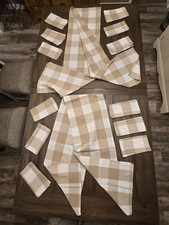 Encasa Cotton Dining Table Runners  Napkins Beige  White Buffalo Plaid Checks