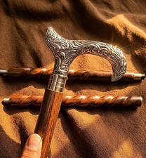 Handcrafted Wooden Walking Cane with Ornate Brass Handle Victorian Gentleman A