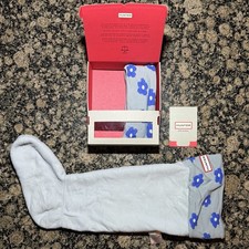 Hunter Tall Boot Socks Gray Fleecd Blue Flower Cuff Womens Size Large US 7-9 NEW