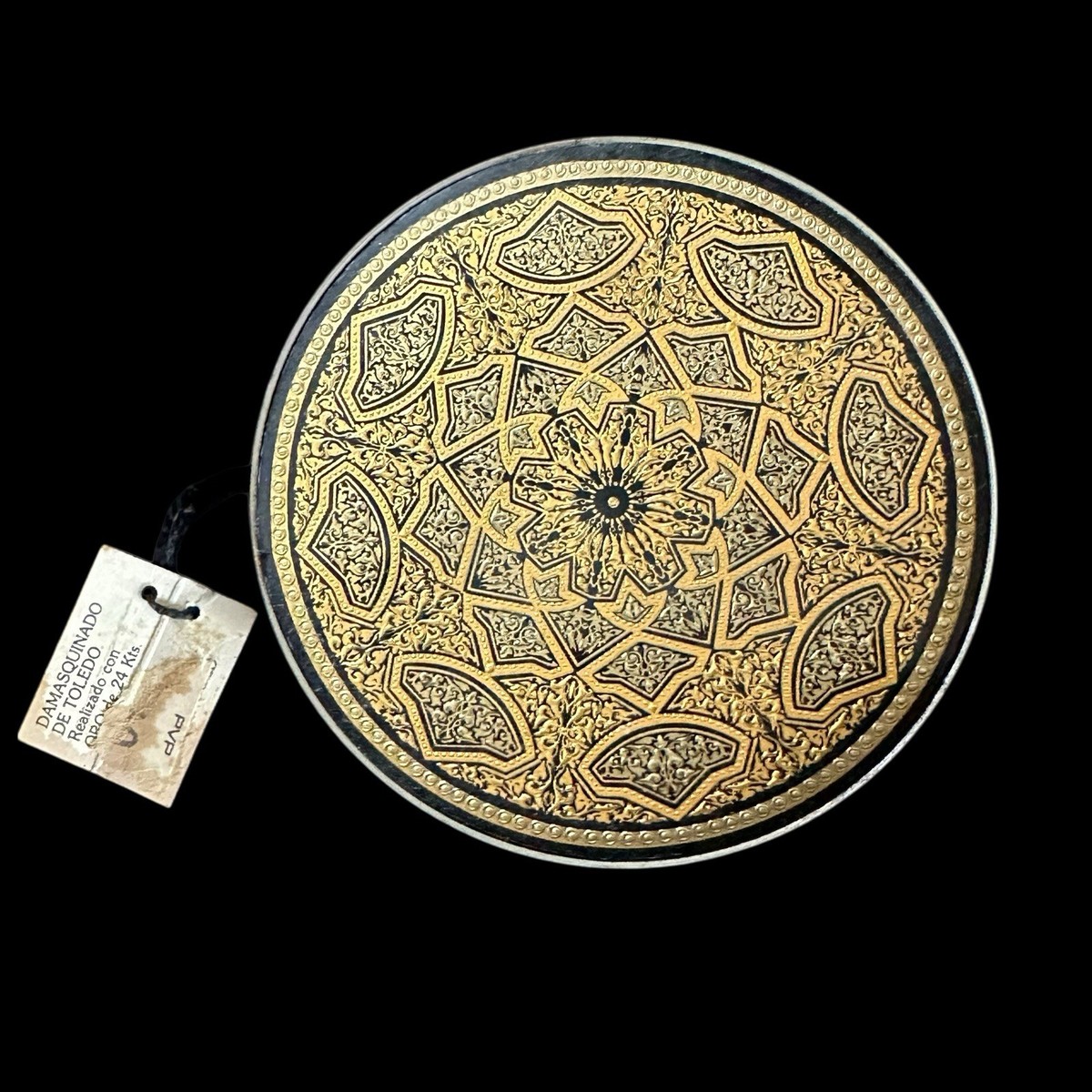 Vintage DAMASCENE TOLEDO SPAIN 24K Inlaid Gold Plate 3” Footed