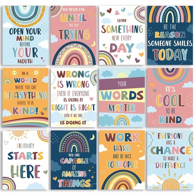 12pcs Classroom Motivational Poster Boho Rainbow Educational Bulletin Board P...