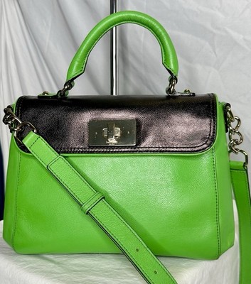 KATE SPADE Lime Kelly Green Black Leather Convertible Top Handle Crossbody Bag