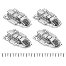 4 Pack Small Metal Duckbilled Box Toggle Latch with Padlock Hole & Screw, Silver
